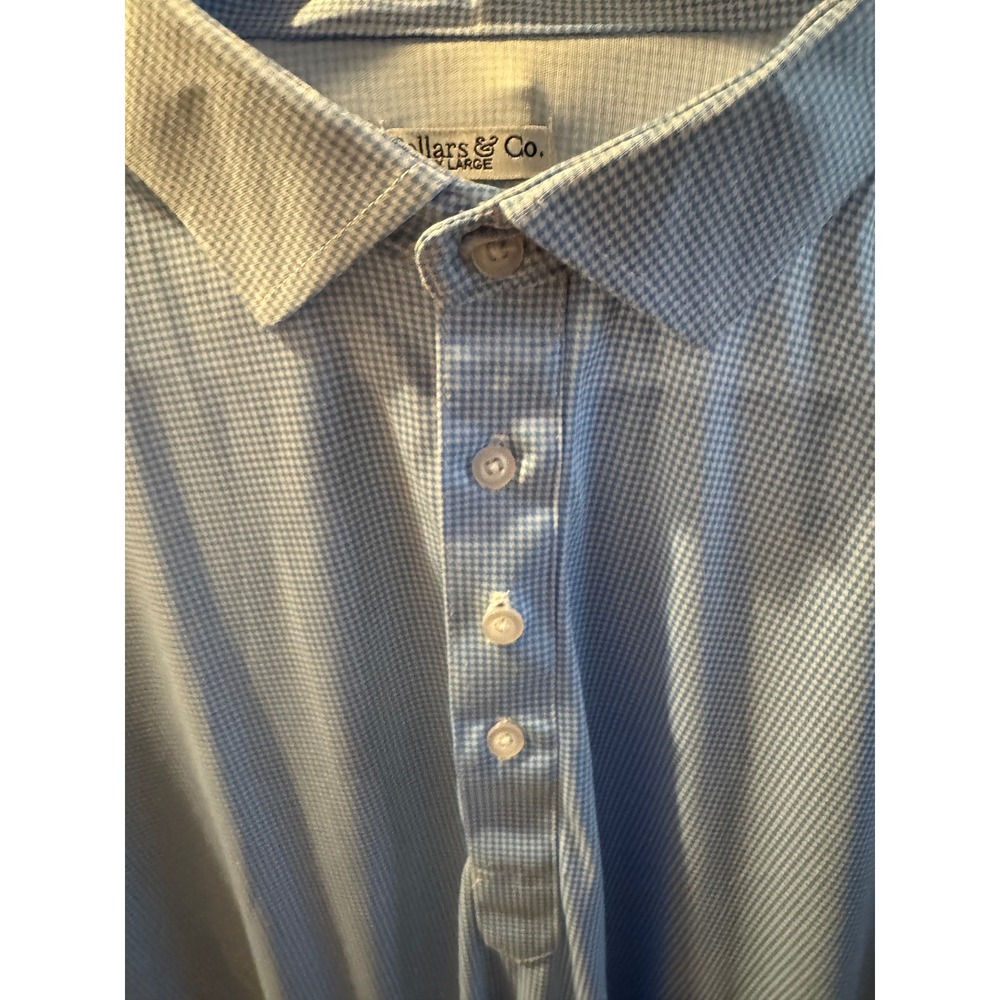 Collar and Co Mens Large Light Blue Gingham Check Golf Polo Shirt XL